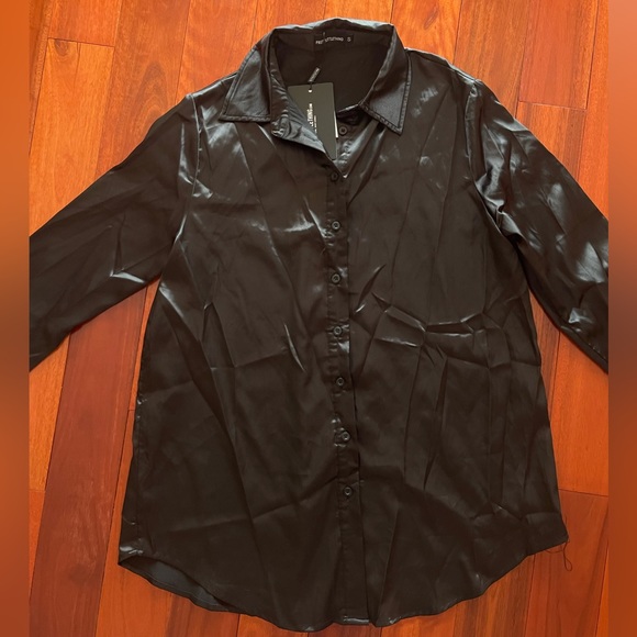 Black Satin Button Up Shirt - PLT - Picture 3 of 7